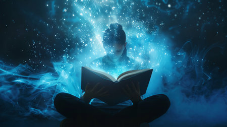 Person Sitting on Ground Reading Bookの素材