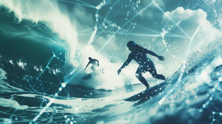 Man Riding Wave on Surfboardの素材