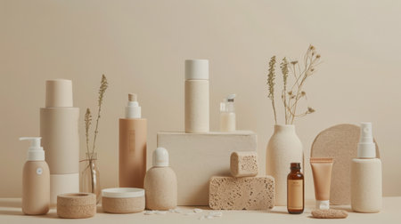 Varied Bottles and Containers Arranged on Tableの素材