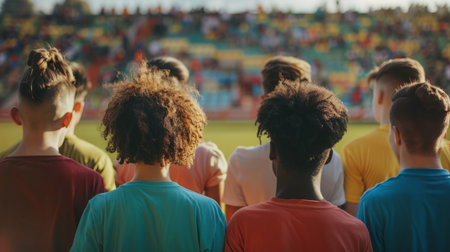 Group of People Standing in Front of Soccer Fieldの素材