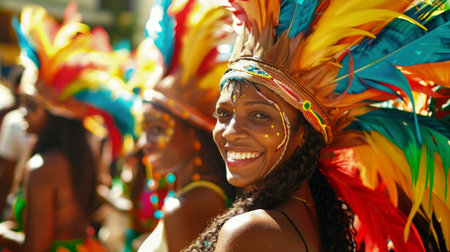Woman in Colorful Headdress Smilesの素材