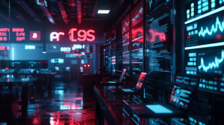 High-Tech Network Operations Center at Nightの素材