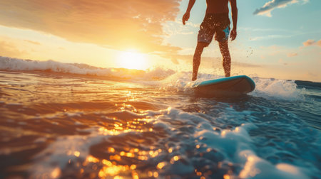 Man Riding Surfboard on Top of Waveの素材