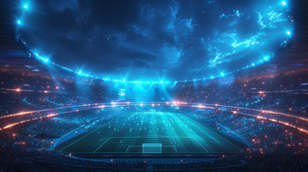Spectacular Nighttime Stadium Illuminated by Futuristic Light Showの素材