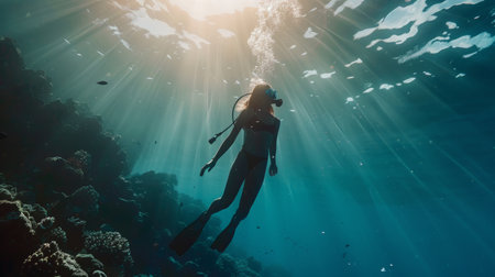 Person in Wet Suit Swimming in Oceanの素材