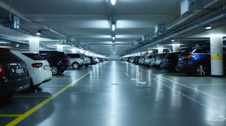 Underground Parking Garage With Parked Carsの素材