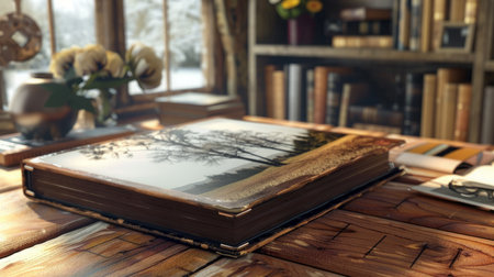 Book on Wooden Table at Homeの素材