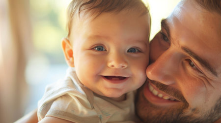 Man Holding Baby in Armsの素材
