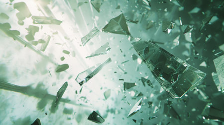 Shattered Glass Explosion in Sunlit Roomの素材