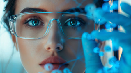 Scientist Analyzing DNA Model in Modern Laboratoryの素材