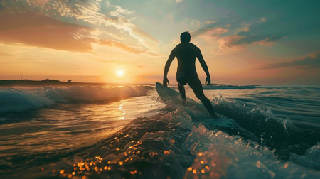 Man Riding Wave on Surfboardの素材