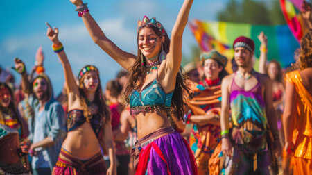 Young Women Dancing in a Festivalの素材