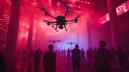 Large Group of People Standing Around Black and Red DJIの素材