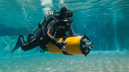 Person in Wet Suit Diving in Waterの素材