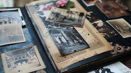 Table Covered With Old Photosの素材