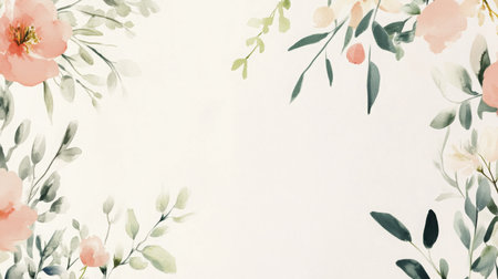 Elegant floral border design featuring soft pastel colors and delicate greenery detailsの素材