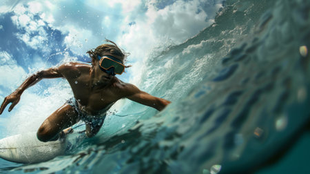 Man Riding a Wave on Surfboardの素材