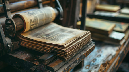 Stack of Newspapers on Wooden Tableの素材