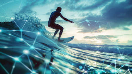 Man Riding Wave on Surfboardの素材