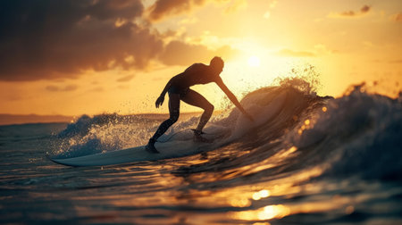 Man Riding Surfboard on Top of Waveの素材