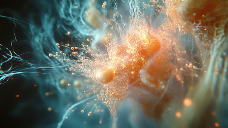 Vibrant abstract artwork showcasing cosmic energy against a dark backgroundの素材