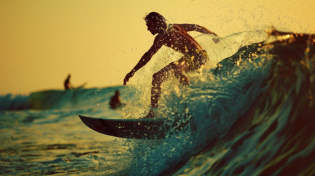 Man Riding Wave on Surfboardの素材