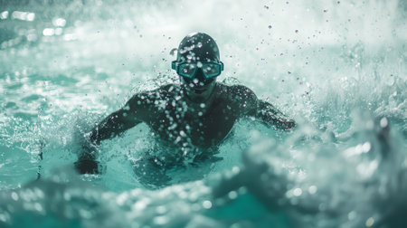Man Swimming in Water With Mask Onの素材