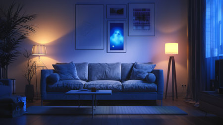 Cozy Living Room at Twilight With Soft Lightingの素材
