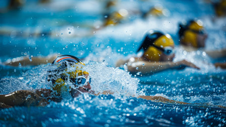 People Swimming in a Poolの素材