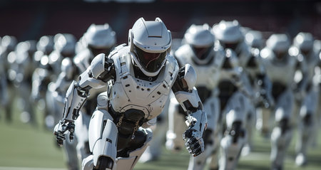 Group of White Robots Running on Fieldの素材