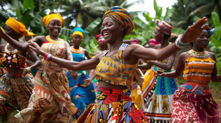 Group of Women in Colorful Clothing Dancingの素材