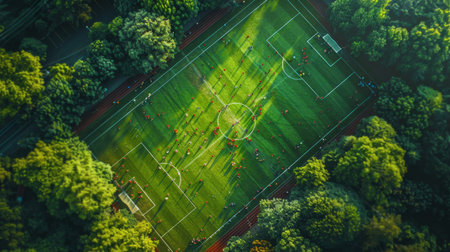 Aerial View of Soccer Field Surrounded by Treesの素材
