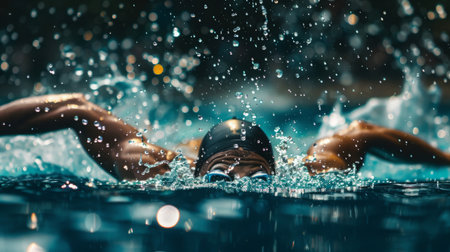 Man Swimming With Head Above Waterの素材