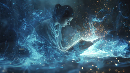 Woman Reading Book in the Darkの素材