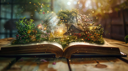 Open Book on Wooden Tableの素材