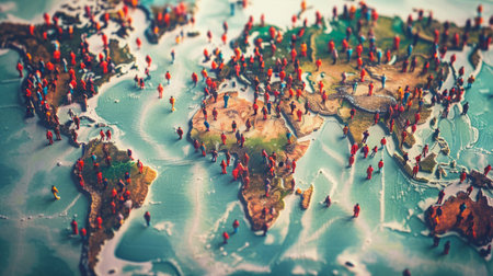 Large Group of People Standing on Top of a World Mapの素材