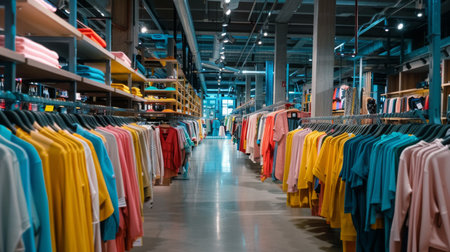 Colorful Clothing Aisles in Modern Retail Storeの素材