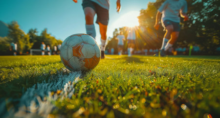 Soccer Players in Action on a Sunny Dayの素材