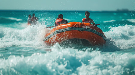 Group of People Riding on Boat in Oceanの素材