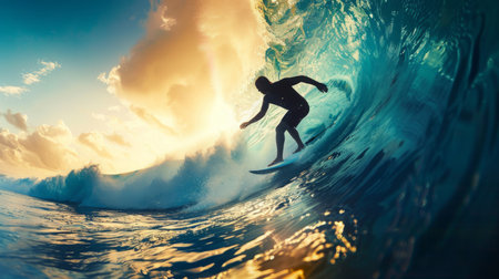Man Riding Wave on Surfboardの素材