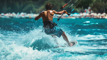 Man Riding Surfboard on Waveの素材