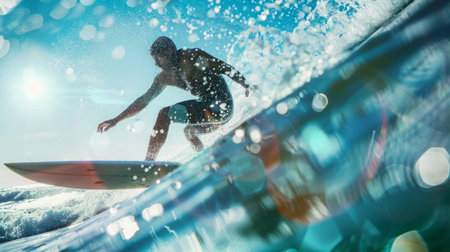 Man Riding Wave on Surfboardの素材