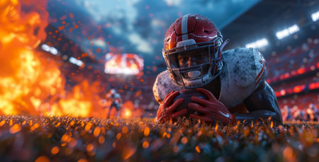 NFL Player Laying on Ground in Front of Fireの素材