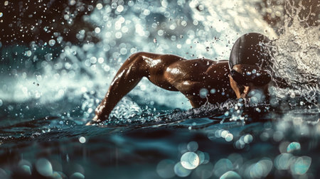 Person Swimming in Water With Helmet Onの素材