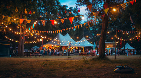 Group of People Standing Around Tentの素材