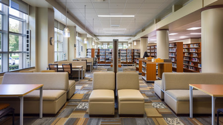 Modern Library Interior With Couches and Tablesの素材