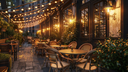 Outdoor Restaurant With String Lightsの素材