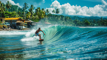 Man Riding Wave on Surfboardの素材