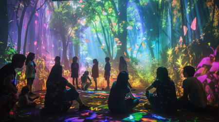 Group of People Standing in Front of Forestの素材