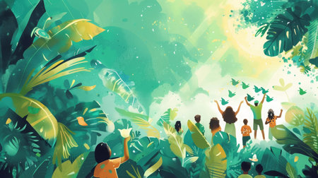 A Group of People in a Jungleの素材